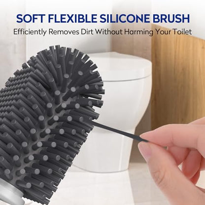 Toilet Bowl Cleaning Set - Silicone Brush with Holder, Deep Cleaning Scrubber - Light Gray - color: Light Gray