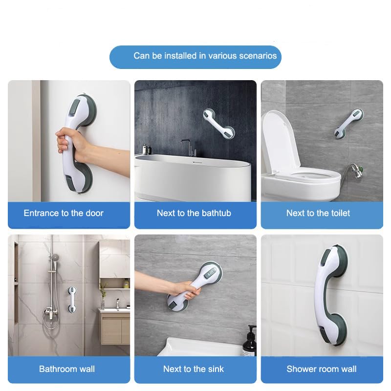 2 - Pack Suction - Cup Safety Grab Handles, 12 - Inch No - Drill Removable Handrails for Bathroom, Bathtub, Shower, Toilet, Ideal for Seniors, Elderly, and Those Needing Balance Support（Black）