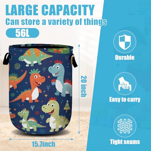 Cute Cartoon Dinosaurs Laundry Basket, Christmas Laundry Hamper Collapsible Oxford Cloth with Handle Clothes Storage Bin for Bathroom Laundry Room Bedroom 15.7 X 20 Inch - color: Cute Cartoon Dinosaurs Christmas
