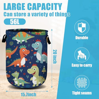 Cute Cartoon Dinosaurs Laundry Basket, Christmas Laundry Hamper Collapsible Oxford Cloth with Handle Clothes Storage Bin for Bathroom Laundry Room Bedroom 15.7 X 20 Inch - color: Cute Cartoon Dinosaurs Christmas