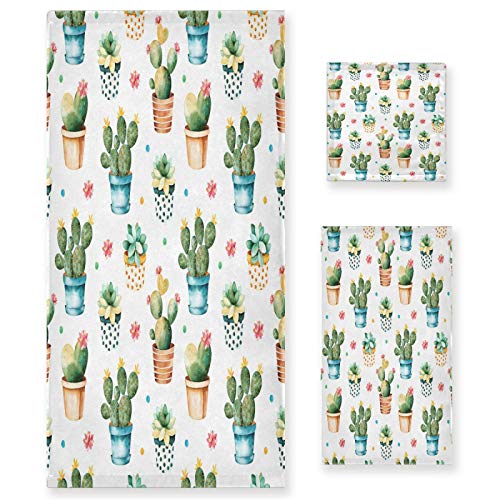 ALAZA Towel Bathroom Sets, Colorful Cactus Towels 3-Piece 1 Bath Towel 1 Washcloth 1 Hand Towel, Bath Towel Set of 3 Soft Multifuntion for Home Kitchen Hotel Gym Swim Spa - color: Multi16