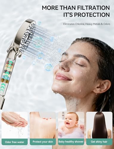 Magichome Shower Head with Handheld, High Pressure 10-Spd Detachable Chrome Showerhead with Stainless Hose - color: Brushed Nickel Sliver