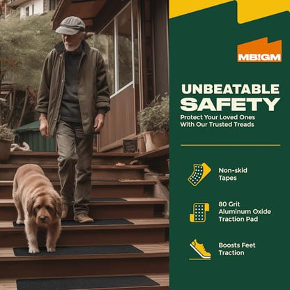 MBIGM Outdoor Non-Slip Stair Grip Tape, 12 Pack, 8" x 30", Black | PET/PVC stair tape with mineral-grit surface and adhesive backing adds traction to outdoor steps, decks and entryways - size: Black 8" x 30"