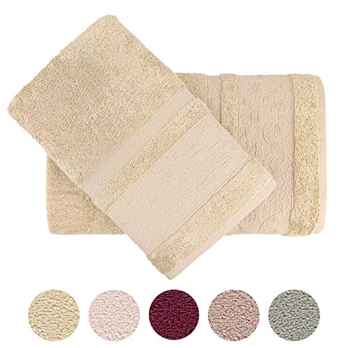Miasoft Iren 100% Rayon Derived from Bamboo Towel Set - Soft and Washable Turkish Bath Towels for Hands, Face and Hair - Set of 2 in Gift Box - Pastel Brown