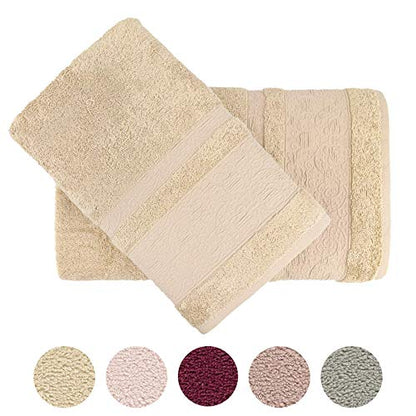 Miasoft Iren 100% Rayon Derived from Bamboo Towel Set - Soft and Washable Turkish Bath Towels for Hands, Face and Hair - Set of 2 in Gift Box - Pastel Brown