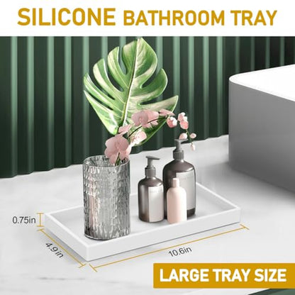 Bathroom Counter Tray,EG-SIPRO High-Grade Thickened Silicone Bathroom Vanity Tray,Shatterproof Durable Rectangle Bathroom Soap Dispenser Tray for Bathroom Countertop,White,Small+Large (EGTRAY) - color: White, size: 7.8" x 3.9" x 0.8" + 10.6" x 5.1" x 0.8"