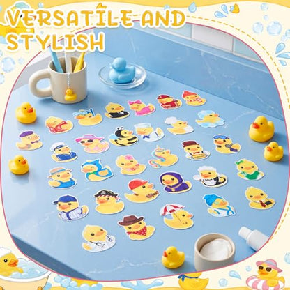 Fullhawl 30 Pcs Character Duck Non Slip Bathtub Stickers, Rubber Duck Bath Safety Decals, Anti Slip Shower Traction Stickers with Scraper, Cute Occupation Ducks Bathroom Decor - style: Cartoon Duck