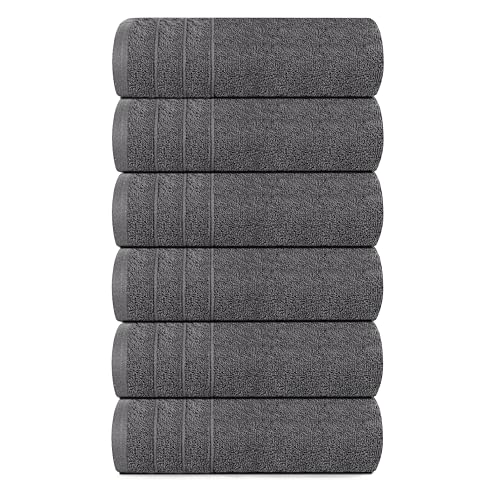 6 Piece Hand Towels Set 16 x 28 Inches, Dark Grey | 100% Cotton, Lighter Weight, Quick to Dry, 16 x 28 Inches, Super Soft & Absorbent, Perfect for Bathroom & Kitchen - color: Dark Grey