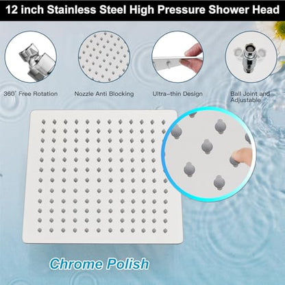 Midanya Shower Faucet Set with Handheld Sprayer,12 Inch,Polish Chrome | Rough-in Shower Valve and Trim Kit Included,Square Rain Head,Wall Mount Shower System,All Metal,Bathroom - color: Chrome, size: 12 Inch