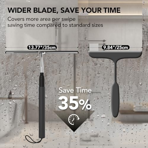 Shower Squeegee with Long Handle, 15-51" Telescopic Squeegee for Window Cleaning, Shower Squeegee for Glass Doors, Extendable Window Cleaner Tool for Tile Walls, Sliding Door, Floor, Car Windshield