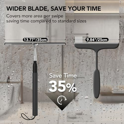 Shower Squeegee with Long Handle, 15-51" Telescopic Squeegee for Window Cleaning, Shower Squeegee for Glass Doors, Extendable Window Cleaner Tool for Tile Walls, Sliding Door, Floor, Car Windshield