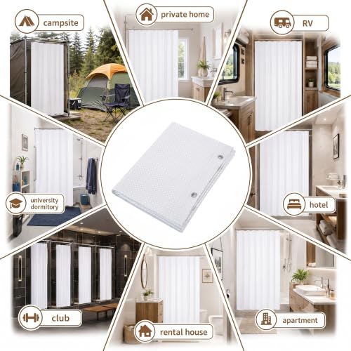 Siiluminisoy Shower Curtain with Liner, Waffle Shower Curtain Set with 12 Stainless Steel Hooks, Waterproof, Machine Washable, Luxury Fabric Shower Curtains for Apartment, White, 72" W x 72" H - color: Awhite, size: 72"W x 72"L (Pack of 1)