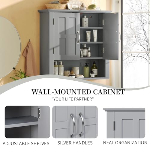 Merax Bathroom Wall Cabinet, Medicine Cabinet with 2 Doors Cabinet and Adjustable Shelves, Over The Toilet Storage Cabinet for Bathroom,Grey - color: Grey