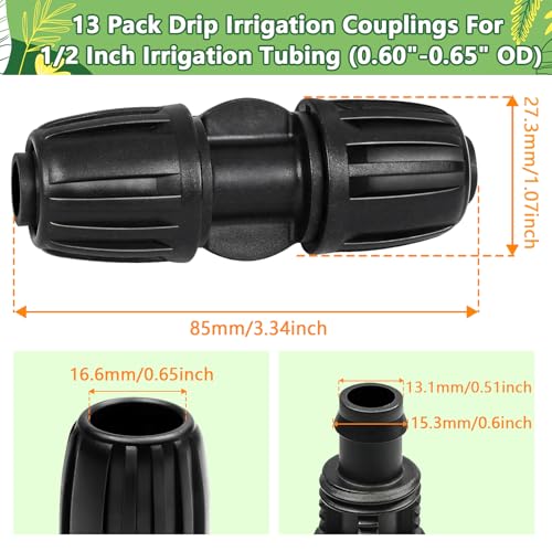 13 Pcs 1/2 Inch Drip Irrigation Coupling Fittings, Drip Line Lock Nut Barbed Coupler Connectors For 1/2 Inch Drip Tubing (0.60"-0.65" OD) Garden Irrigation System Anti-drop Connection Parts - size: 1/2 inch Coupling