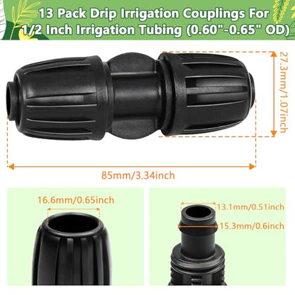 13 Pcs 1/2 Inch Drip Irrigation Coupling Fittings, Drip Line Lock Nut Barbed Coupler Connectors For 1/2 Inch Drip Tubing (0.60"-0.65" OD) Garden Irrigation System Anti-drop Connection Parts - size: 1/2 inch Coupling