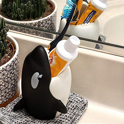 Kids Toothbrush Holder Toothbrush Organizer – Durable Silicone Animal Tooth Brush Holder – Easy to Clean Toothbrush and Toothpaste Holder – Toothbrush Holders for Bathrooms by Lily’s Home (Whale) - color: Whale