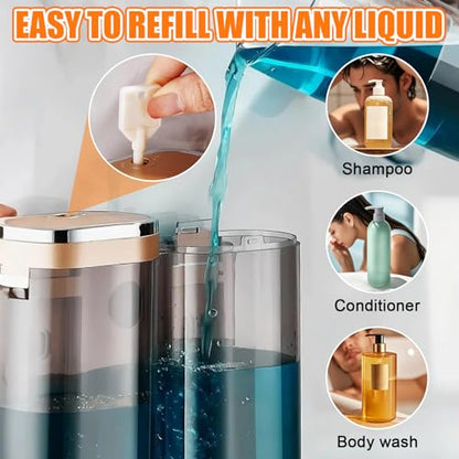 Shampoo and Conditioner Shower Soap Dispenser, No Drill 3 * 300ml | Press Liquid Soap Dispenser, Wall Mounted No Drill Shampoo Dispenser for Kitchen Bathroom Hotel (Gold)
