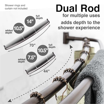 JS Jackson Supplies Double Curved Shower Rod, Metal Construction, Adjustable Between 44 to 70 Inches, Aluminum Rods and Zinc Mounting Hardware, Quality Modern Bathware, Oil Rubbed Bronze Finish - color: Oil Rubbed Bronze