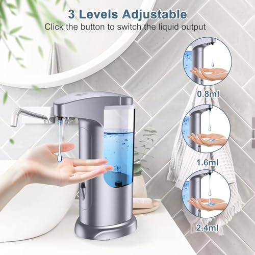 12.5oz Automatic Liquid Soap Dispenser, Touch-Free Battery Operated Adjustable Soap Dispensing, Volume Premium for Kitchen Bathroom Toilet - color: Silver