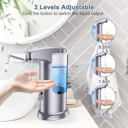 12.5oz Automatic Liquid Soap Dispenser, Touch-Free Battery Operated Adjustable Soap Dispensing, Volume Premium for Kitchen Bathroom Toilet - color: Silver