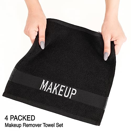 American Soft Linen 100% Cotton Luxury Turkish Towels, Makeup Remover Set | Soft Absorbent Quick Dry OEKO Tex Standard 100 Certificated Durable Machine Washable Premium Hotel Quality - color: Black, size: 12"x12"