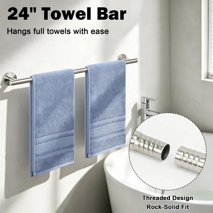 Livabber 5-Piece Bath Hardware Set, 24 Inch SUS304 Stainless Steel Towel Bar Set, Heavy Duty Wall Mounted Towel Racks for Bathroom Accessories Kit (Brushed Nickel) - color: Brushed Nickel