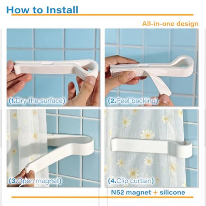 2 Packs Shower Curtain Weights,Magnetic Shower Curtain Holder, Self Adhesive Shower Guards to Keep Water in Shower |Made of Silicone| - White