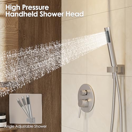 Gabrylly Shower System, 10" Wall Mounted Shower Faucet Set, Brushed Nickel | Rain Shower Head with Handheld Spray Combo, All Metal Rainfall Shower Head Complete Set Shower Mixer Valve for Bathroom - color: Nickel