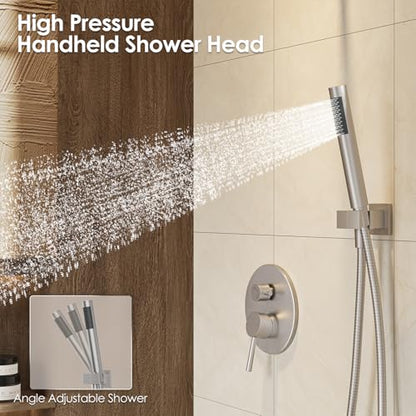 Gabrylly Shower System, 10" Wall Mounted Shower Faucet Set, Brushed Nickel | Rain Shower Head with Handheld Spray Combo, All Metal Rainfall Shower Head Complete Set Shower Mixer Valve for Bathroom - color: Nickel
