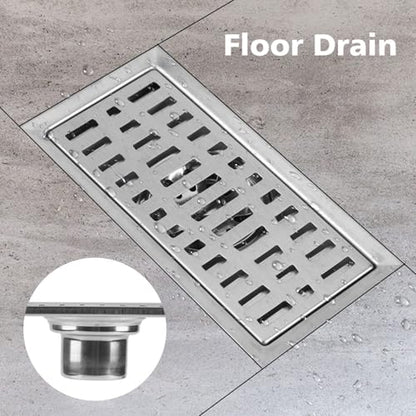 2Pcs Linear Shower Drain 8"x4" Floor Drain with Removable Grate Cover Grid | Stainless Steel Grate Hair Strainer for Home Bathroom Kitchen