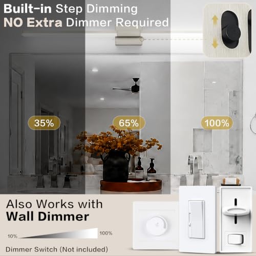 SOLFART Bathroom Vanity Light 48-Inch: Brushed Nickel 5CCT Dimmable Bathroom Light Fixtures, Solid Frosted Acrylic, Built-in Dimmer, CRI88 Soft Light, ETL IP44 - color: Brushed Nickel-5CCT, 5-Step Brightness Control, size: 48 inch