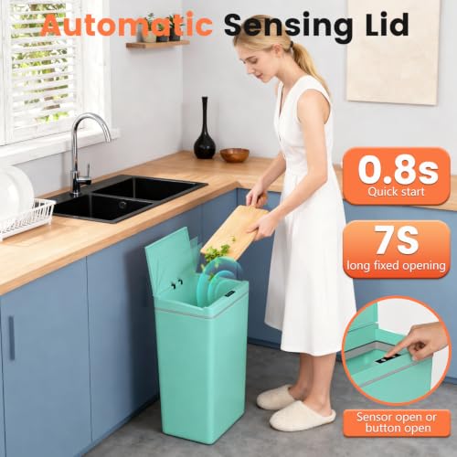 BestOffice 13 Gallon Kitchen Trash Can, Touchless Automatic Lid, Blue | Plastic, Hands-free disposal, Odor Control, ,Wipe-clean surface,50Liter for Kitchen, Office, Indoor Use - color: New Blue