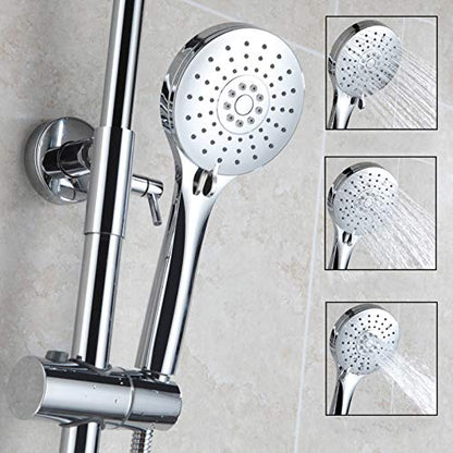 Chrome Thermostatic Rain Shower System with Tub Faucet, Wall Mounted High-Pressure Set with Multifunction Hand-Held Heads