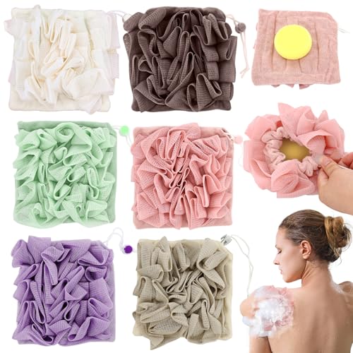 6 PCS Soap Bar Loofah, 2 in 1 Loofah Cloth Soap Bar Holder, Remove Cuticle for Smooth Skin, Exfoliating Bath Sponge with Drawstring for Bath Shower