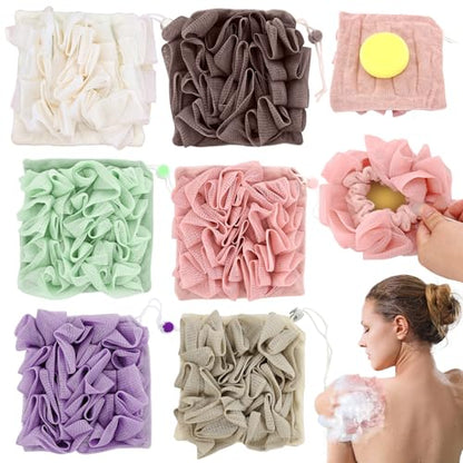 6 PCS Soap Bar Loofah, 2 in 1 Loofah Cloth Soap Bar Holder, Remove Cuticle for Smooth Skin, Exfoliating Bath Sponge with Drawstring for Bath Shower