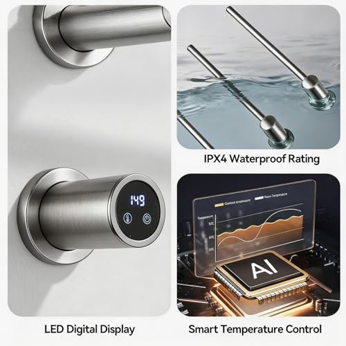 Electric Towel Warmer Concealed, Swivel Heated Towel Rack for Bathroom, Built-in Modular Electric Towel Rack with Timer, Thermostat, LED Display, 3 Bar 180° Rotation, Hardwired (Nickel, 3-Bar)