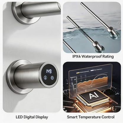 Electric Towel Warmer Concealed, Swivel Heated Towel Rack for Bathroom, Built-in Modular Electric Towel Rack with Timer, Thermostat, LED Display, 3 Bar 180° Rotation, Hardwired (Nickel, 3-Bar)