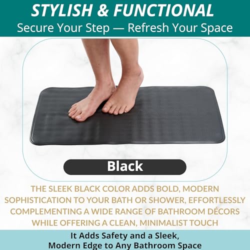 ENKOSI Non Slip Bath Mat for Tub and Shower Floors – Anti Slip Shower Mat with Secure Suction Cup Grip – Soft Black Bathtub Mat for Inside Tubs and Bathroom Shower Stalls (28x16 Black) - color: Black