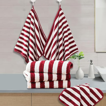 18-Piece Microfiber Bath Towels Set - 6 Bath Sheet, 6 Hand Towels, 6 Washcloths, Soft, Highly Absorbent Bathroom Towel, Quick Dry & Less Lint Shower towel for Bathroom, Hotel, Spa, Dorm-Burgundy - color: Z-burgundy