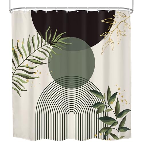 Dark Green Boho Extra Black Olive Bathroom Shower Curtain Set | Teal Geometry look; 72"W x 84"L. waterproof HD print, quick-dry fabric and free hooks for easy setup. - color: A-04black Green, size: 72"W x 84"L (Pack of 1)