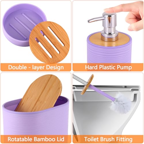 25 PCS Purple Bathroom Accessories Set丨Shower Curtain Bathroom Accessory | All-in-One Kit with Shower Curtain,rug,Trash Can,Toothbrush Holder,Toilet BrushSoap Dispenser,Toothbrush Cup,etc for Home - color: Purple