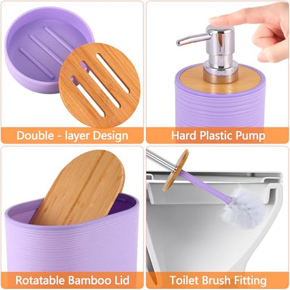 25 PCS Purple Bathroom Accessories Set丨Shower Curtain Bathroom Accessory | All-in-One Kit with Shower Curtain,rug,Trash Can,Toothbrush Holder,Toilet BrushSoap Dispenser,Toothbrush Cup,etc for Home - color: Purple