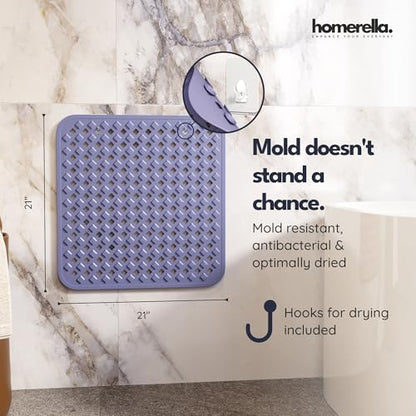homerella Square Shower Mat Non Slip Anti Mold 21x21 Anti Slip Shower Mat | 100% BPA Free, Mildew Resistant, Machine Washable, Shower Mats for Inside Shower, Shower Floor Mat Mat Non Slip EU Certified - color: Purple