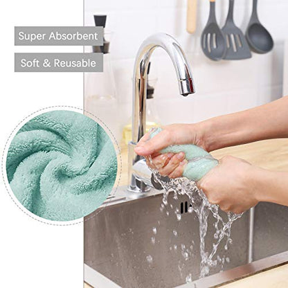 Bessrung 20 Pack Kitchen Dish Cloths Absorbent Microfiber Cleaning Cloth | Dish Towels for Kitchen, Car, Bathroom Cleaning, Reusable Nonstick Oil Fast Drying Washcloths(Grey & Green) - color: Green