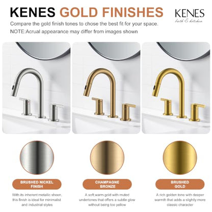 Brushed Gold Pull Down Widespread Bathroom Faucet 2 Handle 3 Hole | Pull Out Bathroom Faucet with Pop Up Drain & Supply Lines, Lead-Free cUPC & NSF Certified, 8 Inch Faucet for Vanity RV Sink - color: Brushed Gold