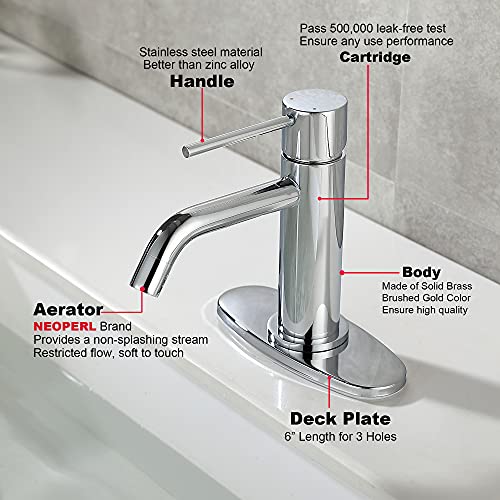 Bathroom Faucet Chrome Single Hole, JXMMP Single Handle Bathroom Faucets for Sink with Pop Up Drain Assembly and 6 inch Deck Plate - color: Chrome, size: Faucet with Deck Plate