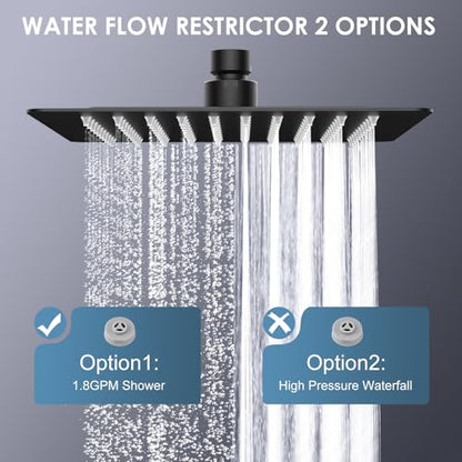 8 Inch Rain Shower Head Matte Black - All Metal Stainless Steel 304, Ultra Thin Design, Square Rainfall Showerheads Modern Bathroom - Full Body Coverage Bath Shower - color: B-Matte Black, size: 8 Inch Square