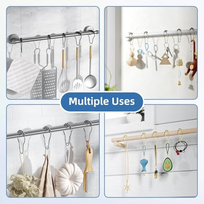 24 Pieces Stainless Steel Shower Curtain Hooks and Rings Set - Polished Nickel, Lightweight and Durable for Bathroom Curtain Rollers and Shower Curtain Rods, Metal Shower Curtain Rings