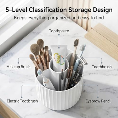 Toothbrush Holder with Sliding Lid, Toothbrush Holders for Bathrooms,360° Rotating Makeup Brush Storage Rack - Waterproof and Dustproof, Toothbrush Toothpaste Holder Beauty Brush (Milk White) - color: Milk White