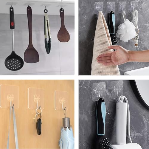 Adhesive Wall Hooks for Hanging Heavy Duty Towel Coat Hooks | Waterproof Transparent Hook for Bathroom Shower Kitchen Keys Door Outdoor Home Improvement Utility Hook 10 Pack - size: Medium Hooks - 10 Pcs